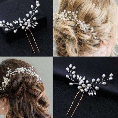 Vintage Wedding Bridal Pearl Flower Crystal Hair Pins Bridesmaid Clip Side Combs