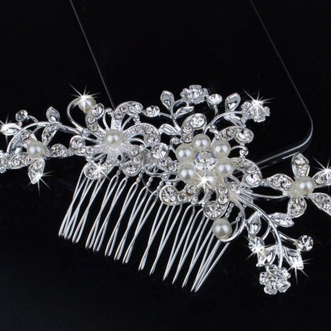 New Crystal Rhinestone Wedding Flower Pearls Hair Clip Hair Comb For Women Bride